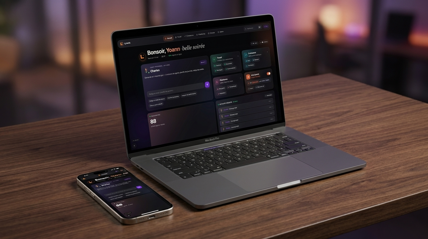 Dashboard Lynaris sur MacBook Pro et iPhone